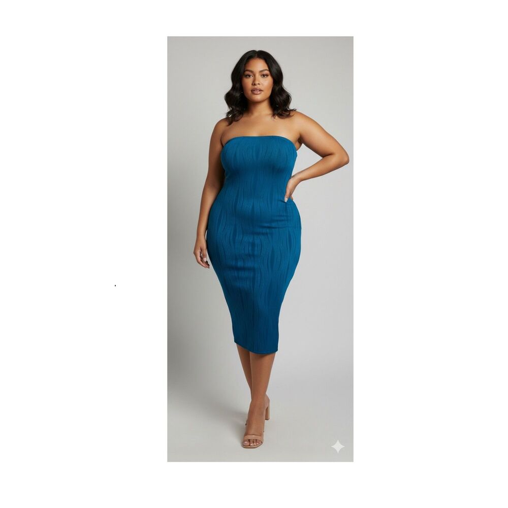 Pretty Garden Tube Top Textured Maxi Dress Womens XL Blue Strapless Summer - Picture 1 of 11